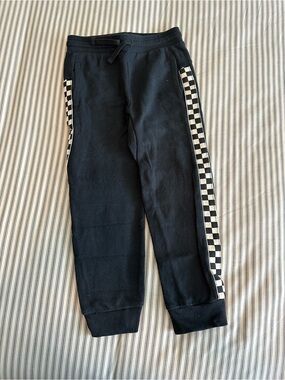 Tea Collection Black Sweatpants with Black & White Checker Side Stripe